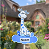 Geboortebord tuin giraffe met hartjes op wolk – Blauw