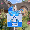 Geboortebord tuin baby in kinderwagen blauw