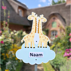 Geboortebord tuin tweeling giraffen – Mintgroen